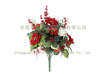 【F5520/24】24头圣诞花玫瑰仿真花批发
